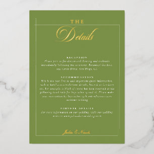 Invitación Con Relieve Metalizado Detalles de Boda de Caligrafía Verde Marfil Clásic