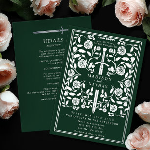 Invitación Con Relieve Metalizado Detalles de Boda de Espada de Plata Real Medieval 