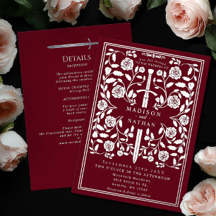 Invitación Con Relieve Metalizado Detalles de Boda de Espada de Plata Real Medieval 