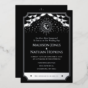 Invitación Con Relieve Metalizado Detalles de la boda de Tarot de Luna de Sol de Pla