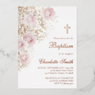 Invitación Con Relieve Metalizado detalles de oro rosa corona de flores silvestres B