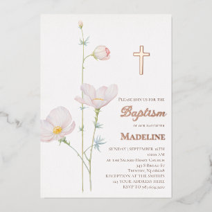 Invitación Con Relieve Metalizado detalles de oro rosa corona de flores silvestres B