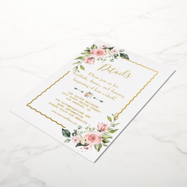 Invitación Con Relieve Metalizado Detalles del Boda de RELIEVE METALIZADO Rubor Flor (girado)