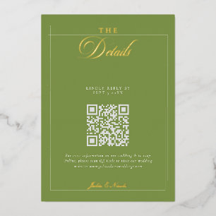 Invitación Con Relieve Metalizado Detalles del código QR de caligrafía verde negro c