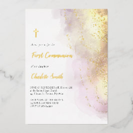 Invitación Con Relieve Metalizado detalles dorados Primera comunión