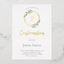 Invitación Con Relieve Metalizado detalles elegantes de oro Confirmación