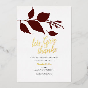 Invitación Con Relieve Metalizado Día de Acción de Gracias de Otoño Borgoña y Blanco