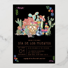 Invitación Con Relieve Metalizado Día de las Calaveras de Azúcar Celebración del Día