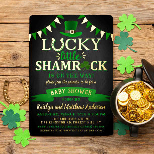 Invitación Con Relieve Metalizado Día de San Patricio Little Shamrock Baby Shower Re