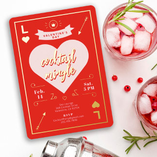 Invitación Con Relieve Metalizado Día de San Valentín Corazón de la Fiesta Roja y Am
