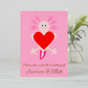 Invitación Con Relieve Metalizado Día de San Valentín Love Heart Axolotl Custom Wedd