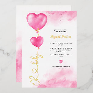 Invitación Con Relieve Metalizado Día de San Valentín oh amor de bebé corazones rosa