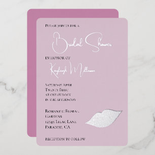 Invitación Con Relieve Metalizado Diamantes Pink Glam Beso de Labios Despedida de So