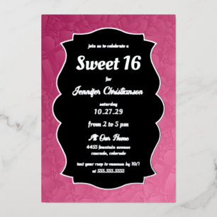 Invitación Con Relieve Metalizado Diamantes rosas dulces 16