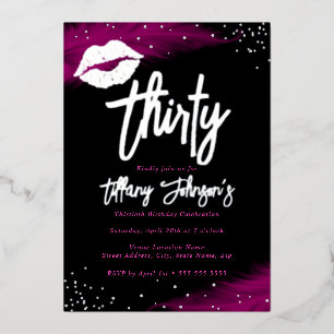 Invitación Con Relieve Metalizado Diamond Hot Pink Silver Kiss Cumpleaños 30 