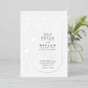 Invitación Con Relieve Metalizado Dibujo de flores elegante boho boda plata