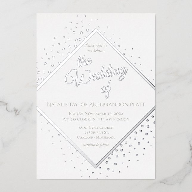 Invitación Con Relieve Metalizado Disco Boda Silver (Anverso)