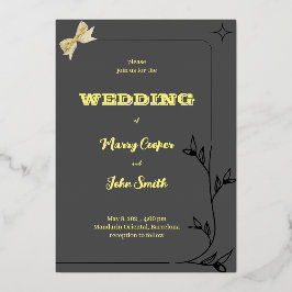 INVITACIÓN CON RELIEVE METALIZADO DISEÑO DE BORDE DE RAMA BONITO CONTRA FONDO GRIS