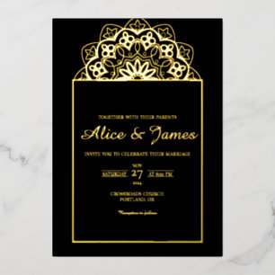 Invitación Con Relieve Metalizado Diseño de cresta de mandala superior elegante boda