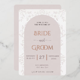 Invitación Con Relieve Metalizado Diseño de floray rosa y boda táctil rosa dorado