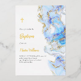 Invitación Con Relieve Metalizado Diseño de mármol del fluido del bautizo