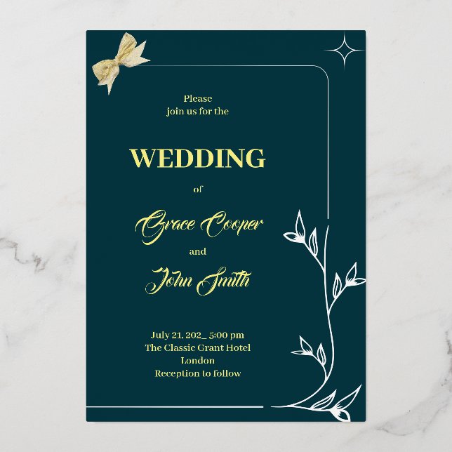 INVITACIÓN CON RELIEVE METALIZADO DISEÑO ELEGANTE CON FONDO AZUL OSCURO (Anverso)