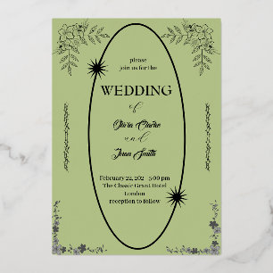 Invitación Con Relieve Metalizado Diseño floral simple con borde de forma ovalada