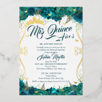 Diseño Floral Teal Mis Quince Quinceañera 