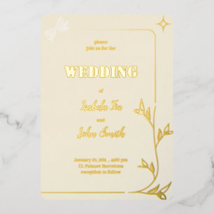INVITACIÓN CON RELIEVE METALIZADO DISEÑO ROMÁNTICO SIMPLE