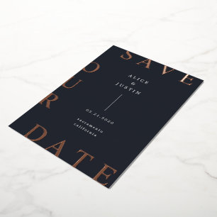Invitación Con Relieve Metalizado Diseño Ultra Moderno Azul Oscuro Guardar la Fecha