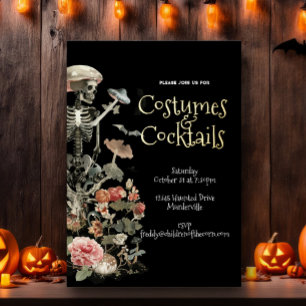 Invitación Con Relieve Metalizado Disfraz de jardín espeluznante de Halloween y cóct