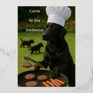 Invitación Con Relieve Metalizado Divertida Parrillada de Labrador Negro