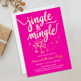 Invitación Con Relieve Metalizado Divertido Script de Cocktail de Fiesta de Navidad