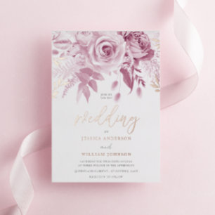 Invitación Con Relieve Metalizado Divina Rosa Rosa Boda Oro Rosa