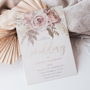 Invitación Con Relieve Metalizado Divine Rosa Gold Trenn Modern Rubor Boda