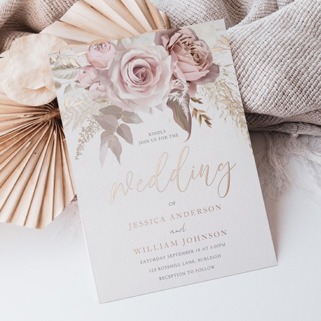 Invitación Con Relieve Metalizado Divine Rosa Gold Trenn Modern Rubor Boda (Subido por el creador)