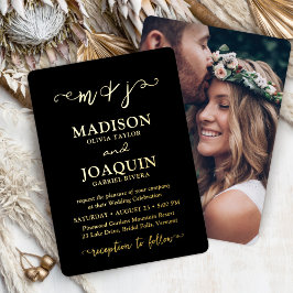 Invitación Con Relieve Metalizado DIY Color Elegante Script Iniciales Boda de fotos
