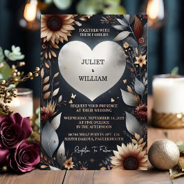 Invitación Con Relieve Metalizado Do Maroon Tradicional Pareja de Caída Borgoña Boda