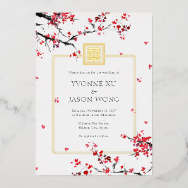 Invitación Con Relieve Metalizado Doble felicidad Boda elegante roja china