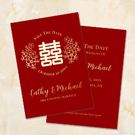 Invitación Con Relieve Metalizado Doble felicidad roja y dorada floral guardar la fe