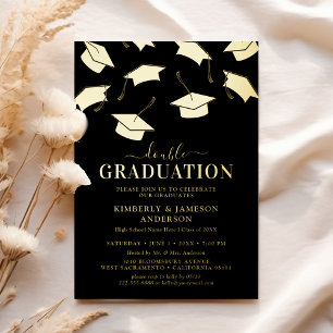 Invitación Con Relieve Metalizado Doble Graduación simple de oro