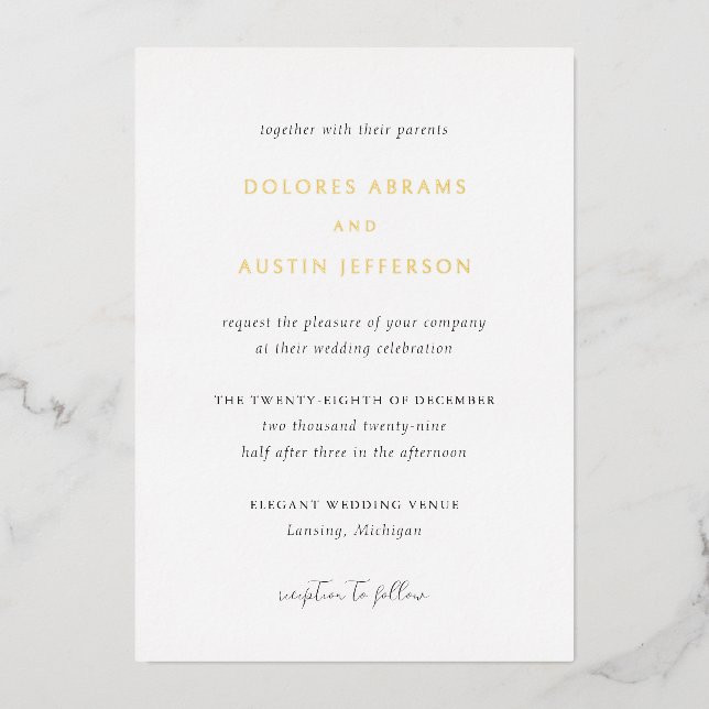 Invitación Con Relieve Metalizado Dolores Classic Elegant Wedding (Anverso)
