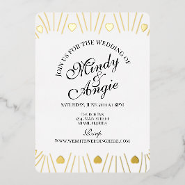 Invitación Con Relieve Metalizado Doodle Hearts Frame Script Wedding