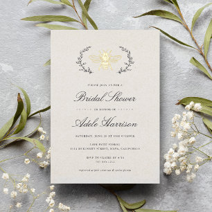 Invitación Con Relieve Metalizado Dorado Bee Bridal Shower