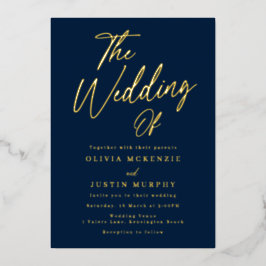 Invitación Con Relieve Metalizado Dorado Boda moderno de la Marina y el Oro