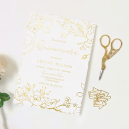 Invitación Con Relieve Metalizado Dorado elegante blanco moderno Quinceanera Real Go