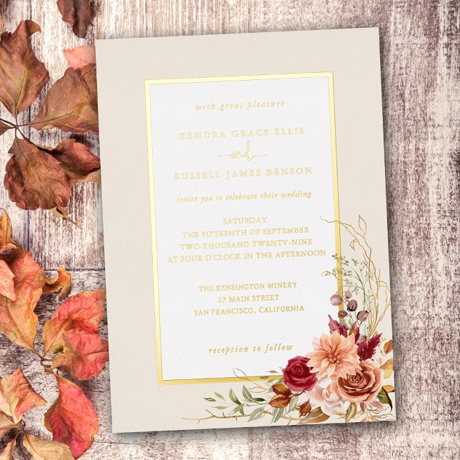 Invitación Con Relieve Metalizado Dorado Fall Terracotta Floral (Subido por el creador)