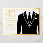Invitación Con Relieve Metalizado Dorado Fiesta de los 40 años de oro y traje negro<br><div class="desc">Fiesta de los 40 Años de Dorado Relieve metalizado Invitación a Rosa Polvoriento Ver otras invitaciones en nuestra tienda de nichos y nidos</div>