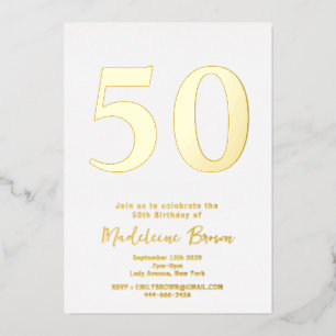 Invitación Con Relieve Metalizado Dorado Moderno 50 cumpleaños