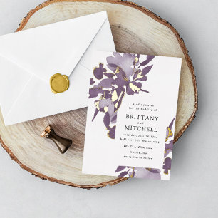 Invitación Con Relieve Metalizado Dorado romántico acuarela floral